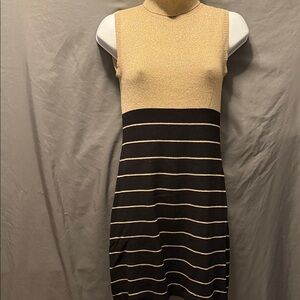 Elegant Tan and Black Striped Dress